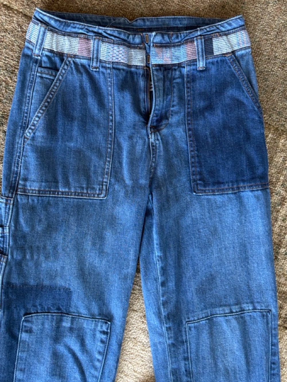 Anthropologie Pilcro Letterpress Blue Patchwork Boyfriend Jeans - Picture 11 of 15